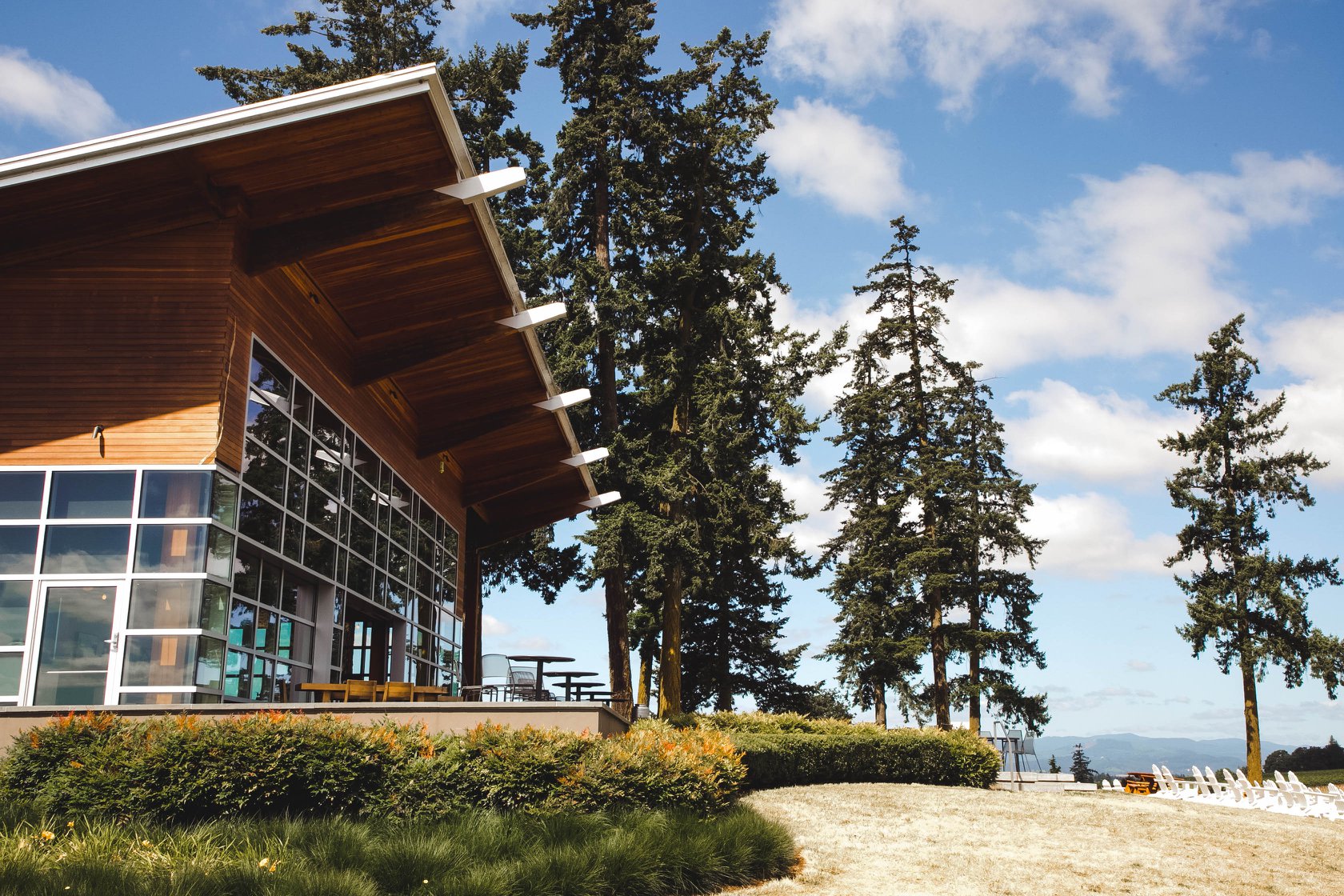 A photo of the outside of Stoller Winery's tasting room.